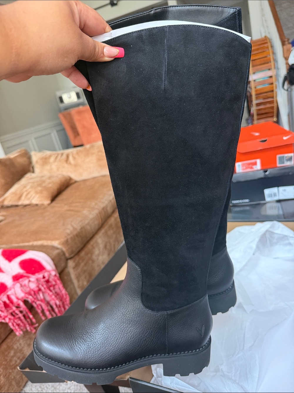 Vionic Black Leather and Suede Over-the-Knee Boots